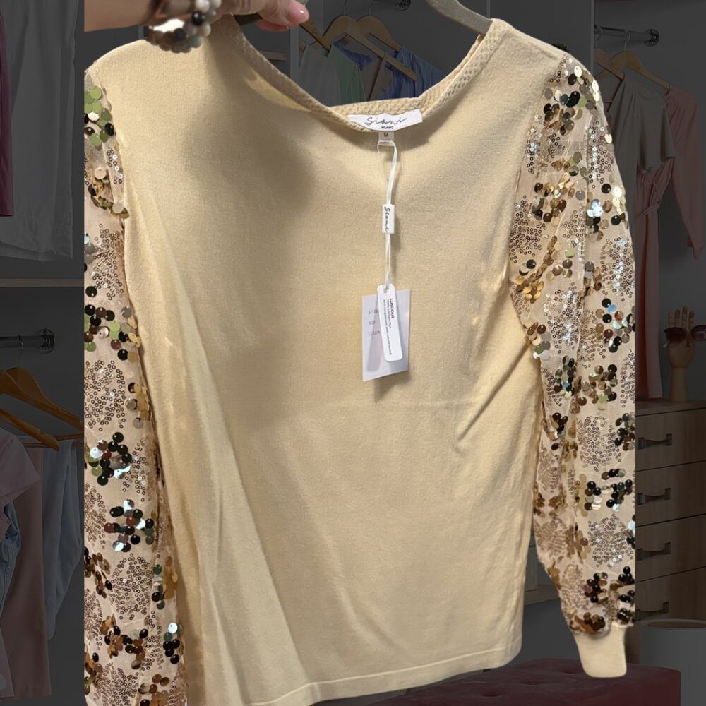 Cream sequin sleeve sweater